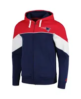 Men's Starter Navy, Red New England Patriots Running Back Full-Zip Hoodie