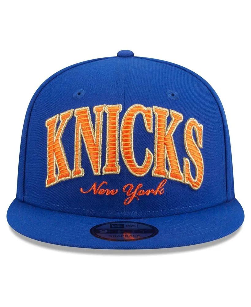 Men's New Era Blue New York Knicks Golden Tall Text 9FIFTY Snapback Hat