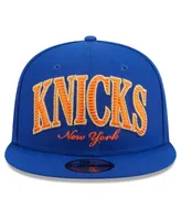 Men's New Era Blue New York Knicks Golden Tall Text 9FIFTY Snapback Hat