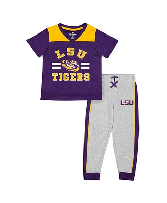 Toddler Boys Colosseum Purple, Heather Gray Lsu Tigers Ka-Boot-It Jersey and Pants Set