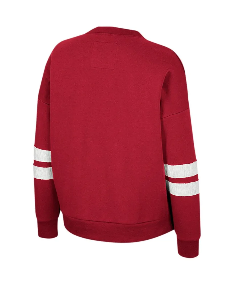 Women's Colosseum Crimson Distressed Washington State Cougars Perfect Date Notch Neck Pullover Sweatshirt