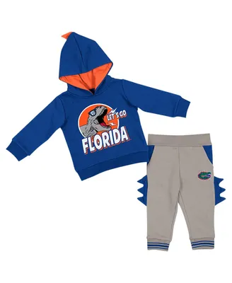 Infant Boys and Girls Colosseum Royal, Gray Florida Gators Dino Pullover Hoodie Pants Set
