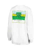 Women's White Distressed Oregon Ducks Hand-Drawn Stadium Comfort Colors Oversized Long Sleeve T-shirt