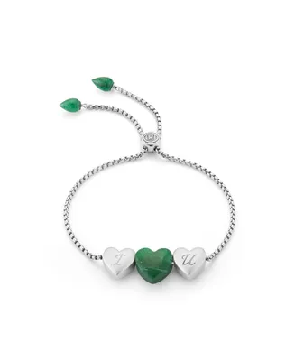 LuvMyJewelry Luv Me Love Heart Green Aventurine Gemstone Sterling Silver Bolo Adjustable Bracelet