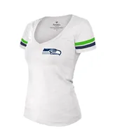 Women's Fanatics Russell Wilson White Distressed Seattle Seahawks Fashion Player Name and Number V-Neck T-shirt