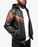 X-Ray Men's Grainy Polyurethane Hooded Jacket with Faux Shearling Lining