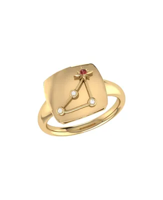 LuvMyJewelry Capricorn Goat Design 14K Yellow Gold Garnet Gemstone Diamond Signet Ring