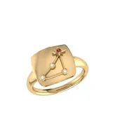 LuvMyJewelry Capricorn Goat Design 14K Yellow Gold Garnet Gemstone Diamond Signet Ring