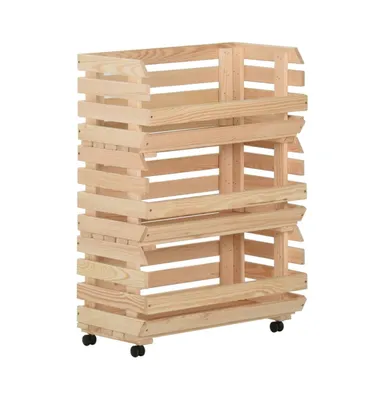 Vegetable Trolley 22.4"x11.8"x31.5" Solid Wood Pine