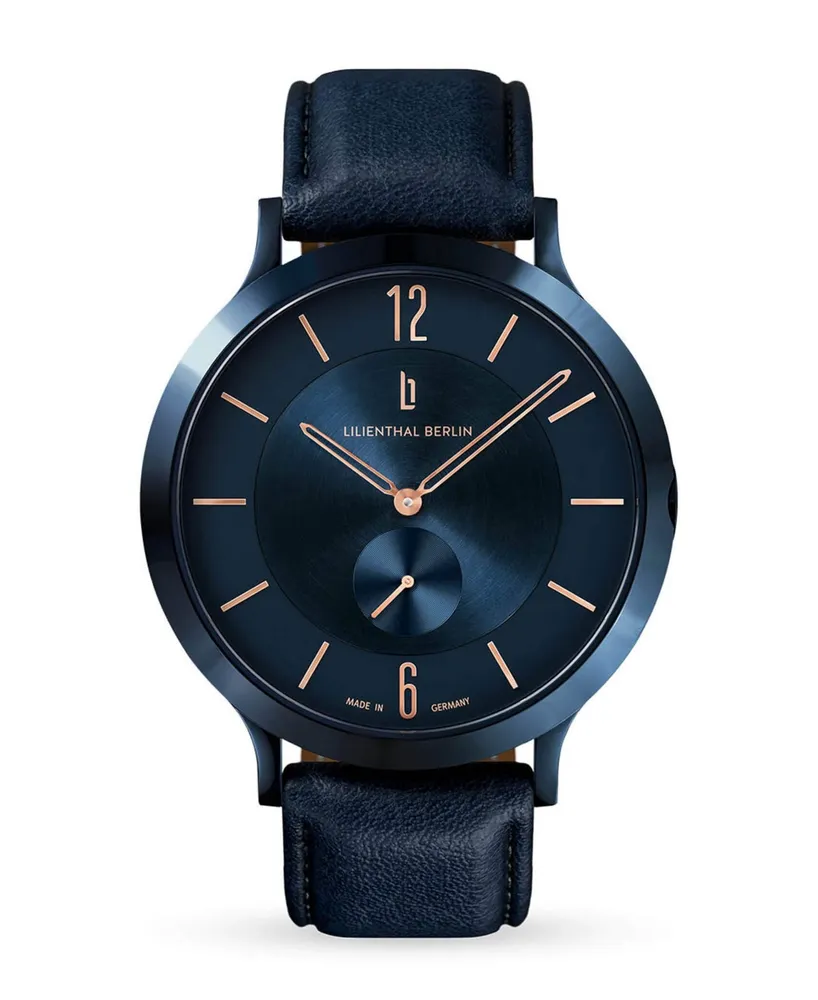 Lilienthal Berlin Men's The Classic Blue Rose Gold Navy Blue Leather Watch 42mm