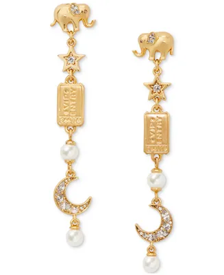 Kate Spade New York Gold-Tone Pave & Imitation Pearl Carnival Charm Linear Drop Earrings