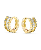 Bling Jewelry Cz Emerald Cut Bezel Set Milgrain Edge Cubic Zirconia Mini Hoop Huggie Earrings Gold Plated 0.5 Inch Diameter