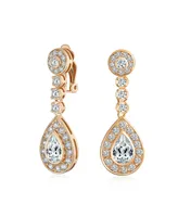 Bling Jewelry Teardrop Halo Cubic Zirconia Pave Cz Dangle Statement Clip On Dangle Earrings Rose Gold Plated