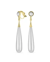 Bling Jewelry Modern Geometric Linear Thin Long Off White Column Simulated Pearl Dangling Chandelier Clip-on Earrings For Women