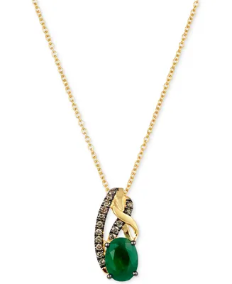 Le Vian Chocolatier Costa Smeralda Emeralds (7/8 ct. t.w.) & Chocolate Diamond (1/6 ct. t.w.) Swirl 18" Pendant Necklace in 14k Gold