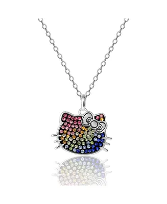 Sanrio Hello Kitty Silver Plated Rainbow Crystal Necklace, 18'' - Authentic Officially Licensed