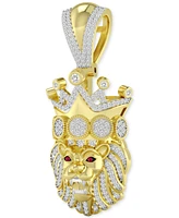 Men's Diamond (1/2 ct. t.w.) & Ruby Accent Lion King Pendant in 14k Gold-Plated Sterling Silver