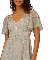 Adrianna Papell Women's V-Neck Beaded Midi Dress