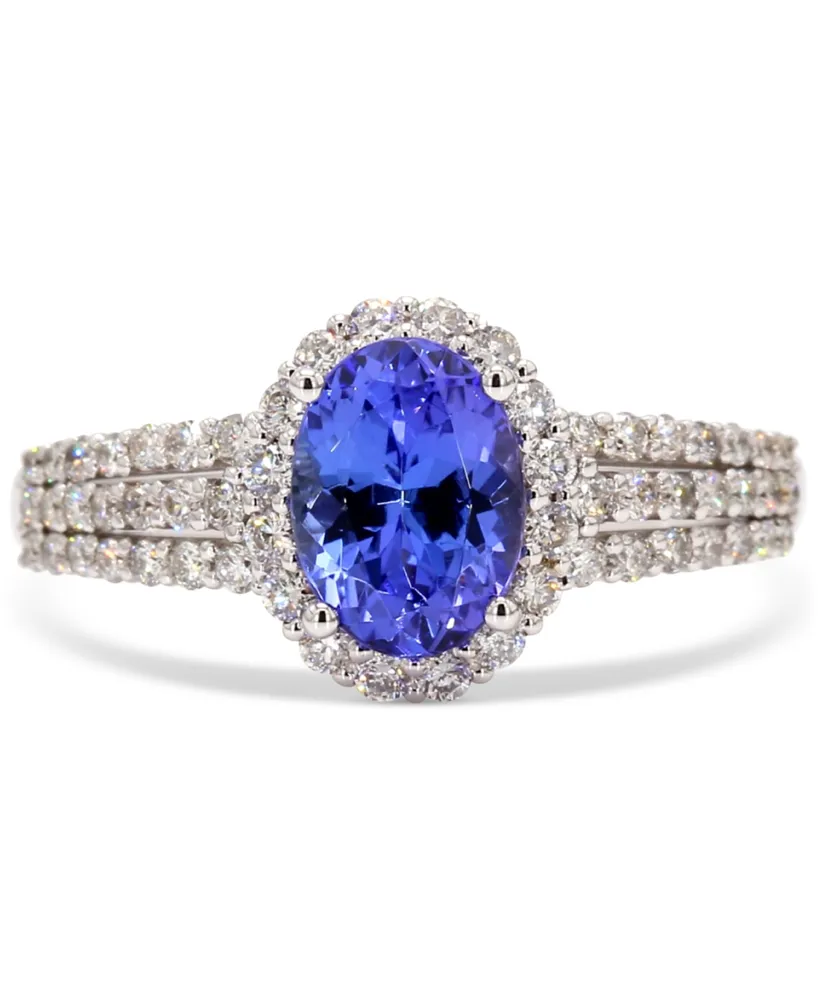 Tanzanite (1-1/4 ct. t.w.) & Diamond (1/2 ct. t.w.) Halo Multirow Ring in 10k White Gold