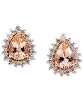 Morganite (1-1/2 ct. t.w.) & Diamond (1/3 ct. t.w.) Pear Halo Stud Earrings in 10k Rose & White Gold