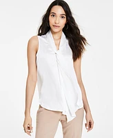 Bar Iii Women's Tie-Neck Sleeveless Satin Blouse, Created for Macy's