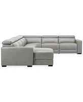 Nevio 157" 6-Pc. Leather Sectional with 3 Power Recliners, Headrests and Chaise, Created For Macy's