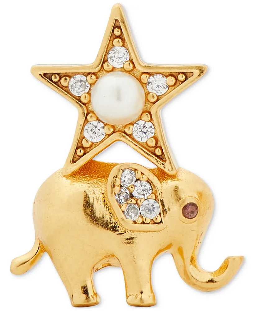 Kate Spade New York Gold-Tone Pave & Imitation Pearl Elephant Stud Earrings