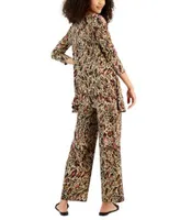 Jm Collection Womens 3 4 Sleeve Printed Knit Top Wide Leg Pants Created For Macys