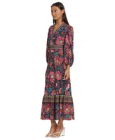 Donna Morgan Women's Printed Surplice-Neck Maxi Dress