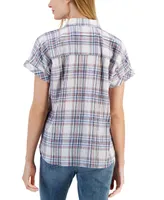Tommy Hilfiger Women's Omlym Plaid Dolman-Sleeve Shirt
