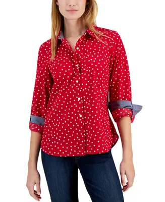 Tommy Hilfiger Women's Cotton Dot-Print Tabbed Shirt