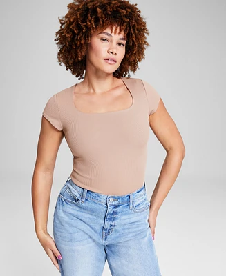 And Now This Women's Double-Layered Ribbed Square-Neck Bodysuit, Created for Macy's