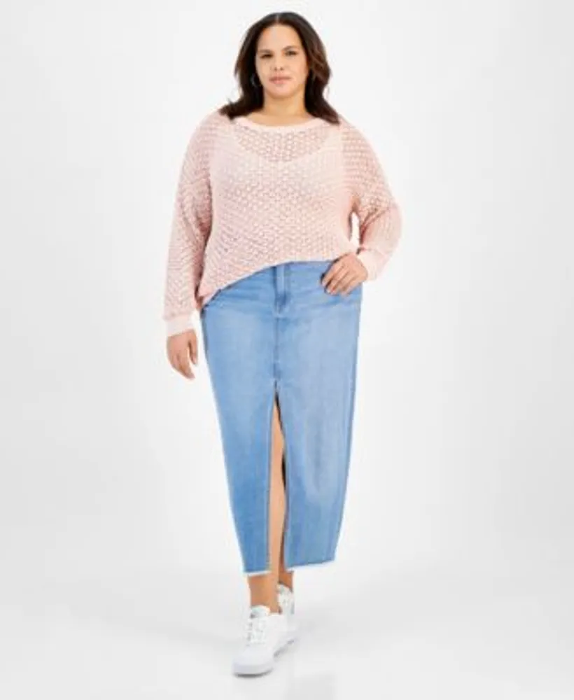Now This Plus Size Crocheted Sweater Denim Maxi Skirt