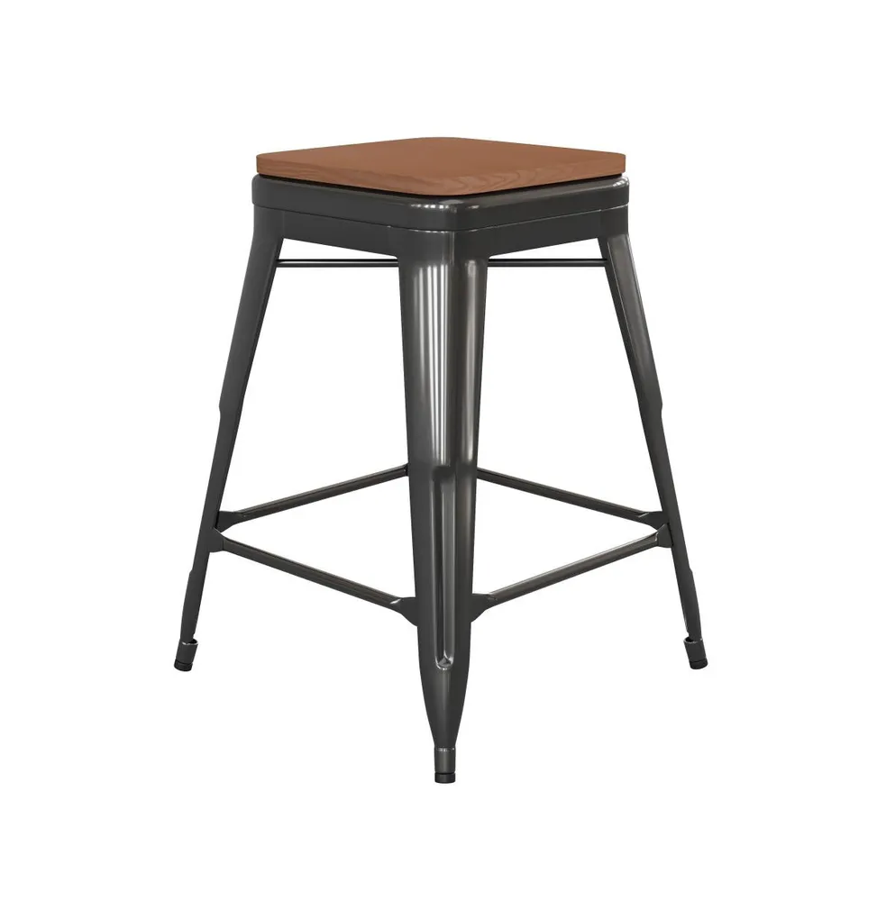 Kam Backless Metal Indoor-Outdoor Stool With All-Weather Polystyrene Seat