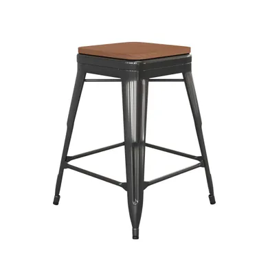 Kam Backless Metal Indoor-Outdoor Stool With All-Weather Polystyrene Seat