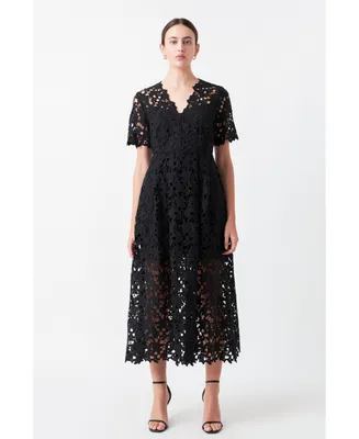 Women's All Over Lace Short Sleeves Midi Dress
