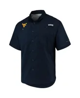 Men's Columbia Navy West Virginia Mountaineers Pfg Tamiami Omni-Shade Button-Down Shirt