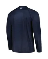 Men's Columbia Navy West Virginia Mountaineers Pfg Terminal Tackle Omni-Shade Raglan Long Sleeve T-shirt
