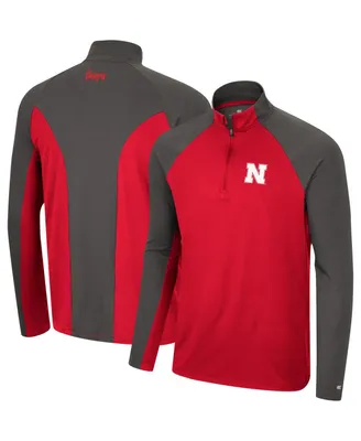 Men's Colosseum Scarlet, Charcoal Nebraska Huskers Two Yutes Raglan Quarter-Zip Windshirt