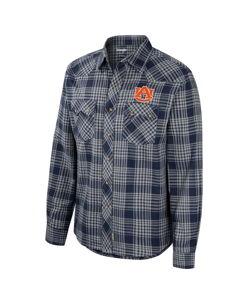 Men's Colosseum x Wrangler Navy Auburn Tigers Plaid Western Long Sleeve Full-Snap Shirt