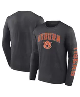 Men's Fanatics Heather Charcoal Auburn Tigers Distressed Arch Over Logo Long Sleeve T-shirt