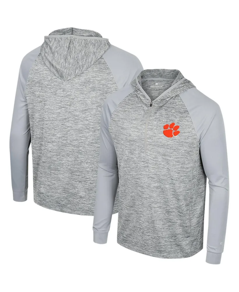 Men's Colosseum Gray Clemson Tigers Cybernetic Raglan Quarter-Zip Hooded Top