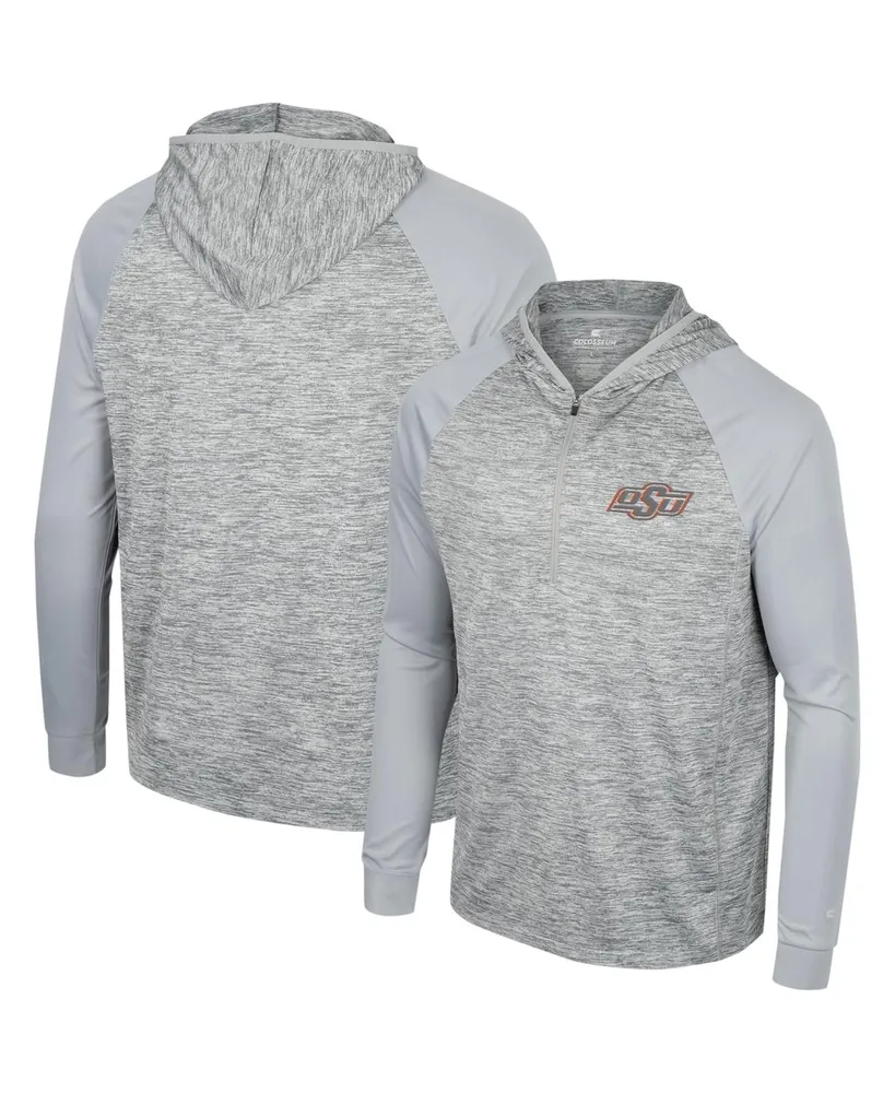 Men's Colosseum Gray Oklahoma State Cowboys Cybernetic Raglan Quarter-Zip Hooded Top