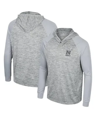 Men's Colosseum Gray Navy Midshipmen Cybernetic Raglan Quarter-Zip Hooded Top