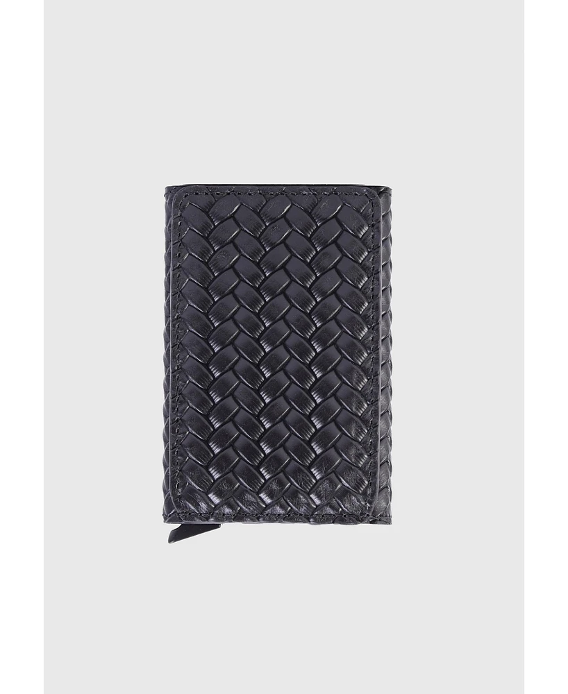 Furniq Uk Men's Genuine Leather Weave Pattern Card Holder