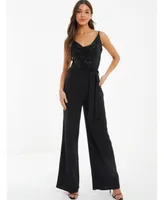 Quiz Women's Sequin Brillo Cowl Neck 2 1 Jumpsuit