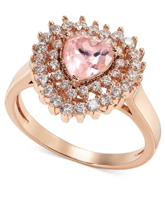 Charter Club Rose Gold-Tone Pave & Pink Crystal Heart Halo Ring, Created for Macy's