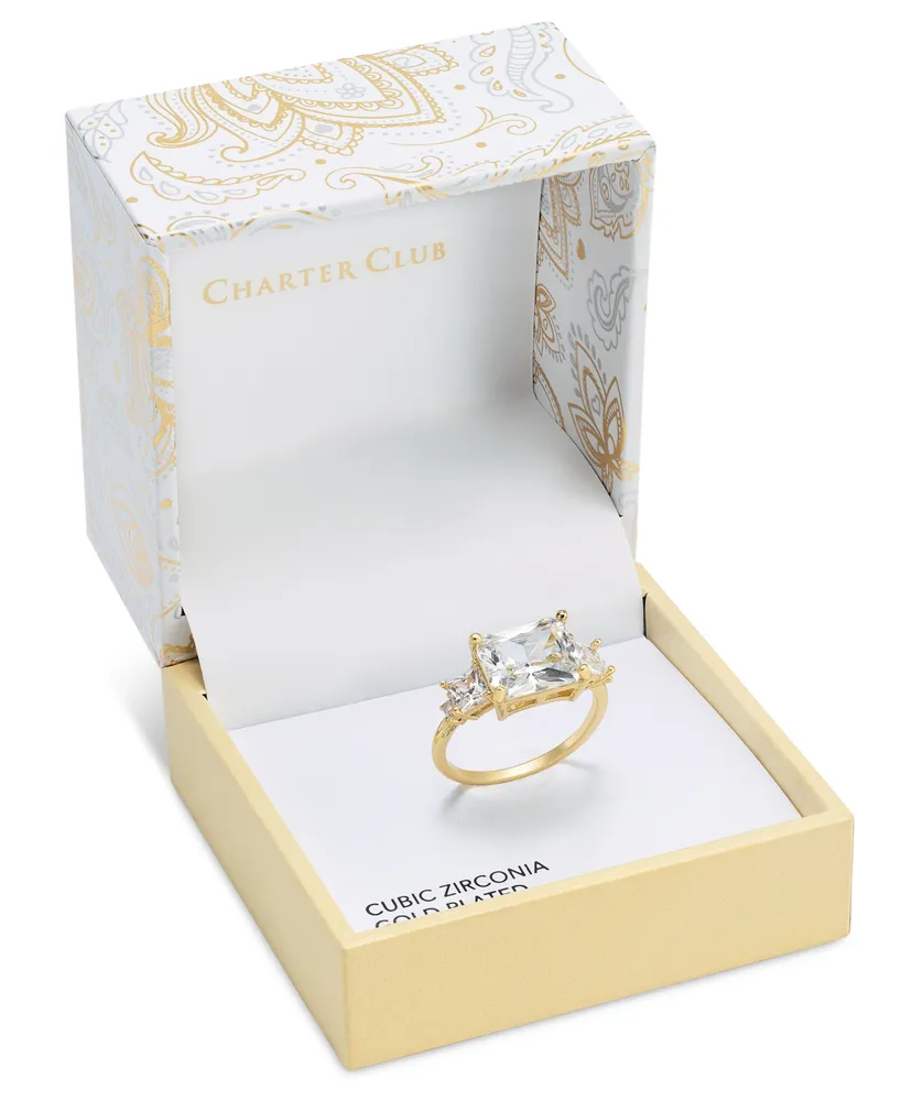 Charter Club Gold-Tone Rectangle Cubic Zirconia Multi-Stone Ring, Created for Macy's