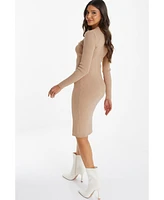 Quiz Women's Gold Button Pocket Knit Long Sleeve Dress