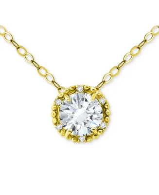 Giani Bernini Cubic Zirconia Halo Pendant Necklace in 18k Gold-Plated Sterling Silver, 16" + 2" extender, Created for Macy's